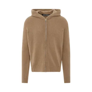Curved Logo Zipped Sweater in Beige/White