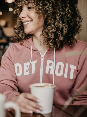 Detroit Classic Premium Cozy Fleece Zip Hoodie / Mauve   White / Unisex