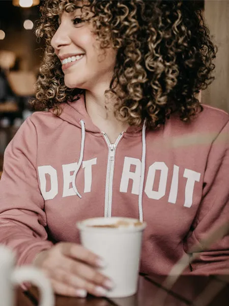 Detroit Classic Premium Cozy Fleece Zip Hoodie / Mauve   White / Unisex