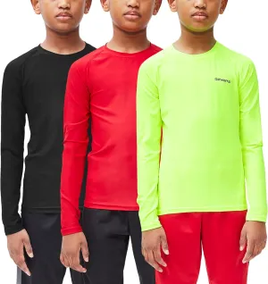 DEVOPS Youth Boys 2 or 3 Pack Compression Athletic Performance Baselayer Long Sleeve Shirts