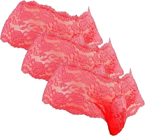 DGKaxiyaHM Men's Lace See Through G-String Sheer Sissy Bikini Sexy Briefs Naughty Crossdress Floral Hot Underwear
