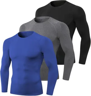 doorslay 3 Pack Compression Shirts for Men, Thermal Long Sleeve Athletic Undershirt, Base Layer Gear Tshirt for Workout Tops
