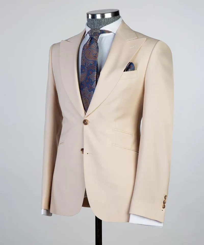 Dwight Stylish Champagne Peaked Lapel Three-Piece Best Fit Men’s Suits