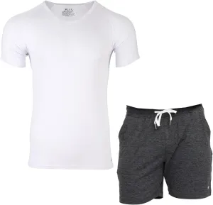 Ejis Atlethic Gym Shorts and Sweatproof Undershirt Bundle - Large [Dark Grey Short, WhiteShirt]