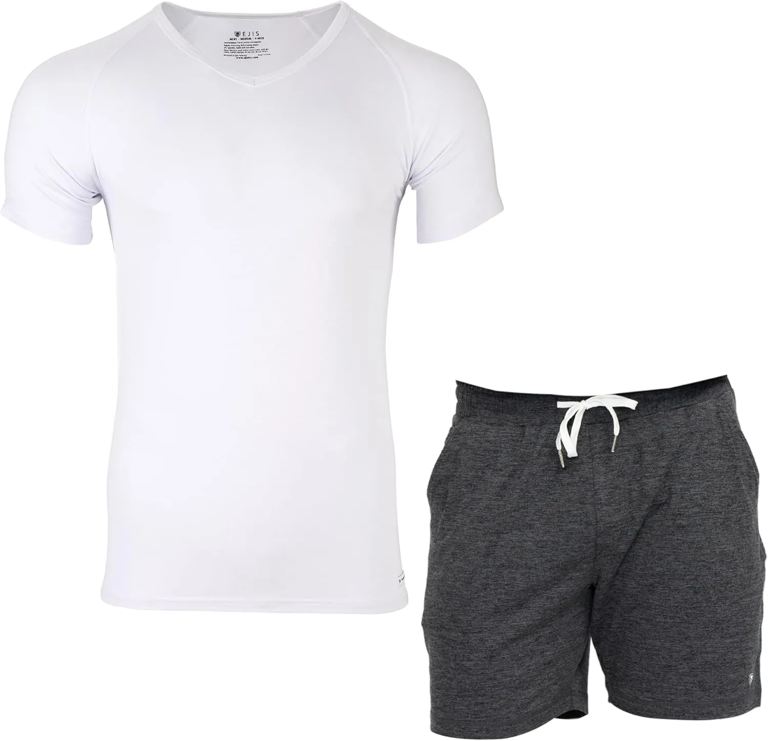 Ejis Atlethic Gym Shorts and Sweatproof Undershirt Bundle - Large [Dark Grey Short, WhiteShirt]