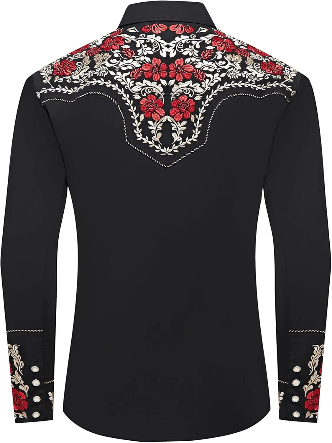 Embroidered Western Cowboy Shirts for Men Snap Button Long Sleeve Shirt with Western Cowboy Embroidery