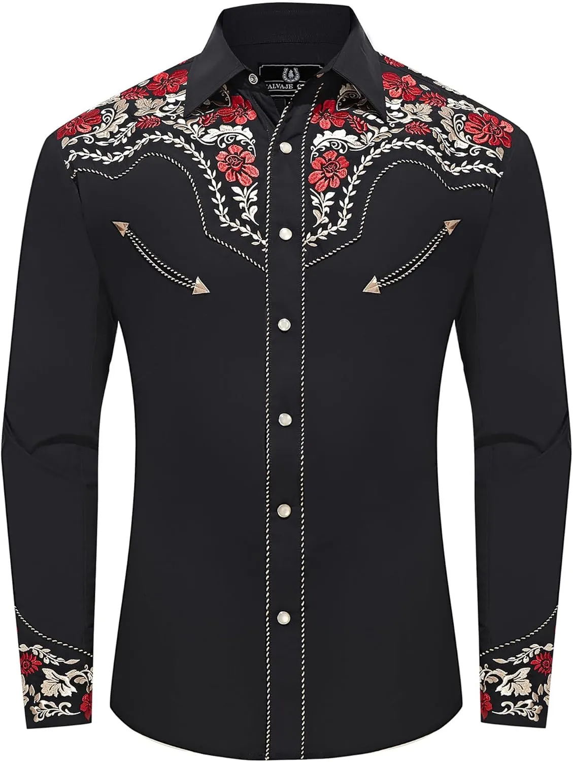 Embroidered Western Cowboy Shirts for Men Snap Button Long Sleeve Shirt with Western Cowboy Embroidery