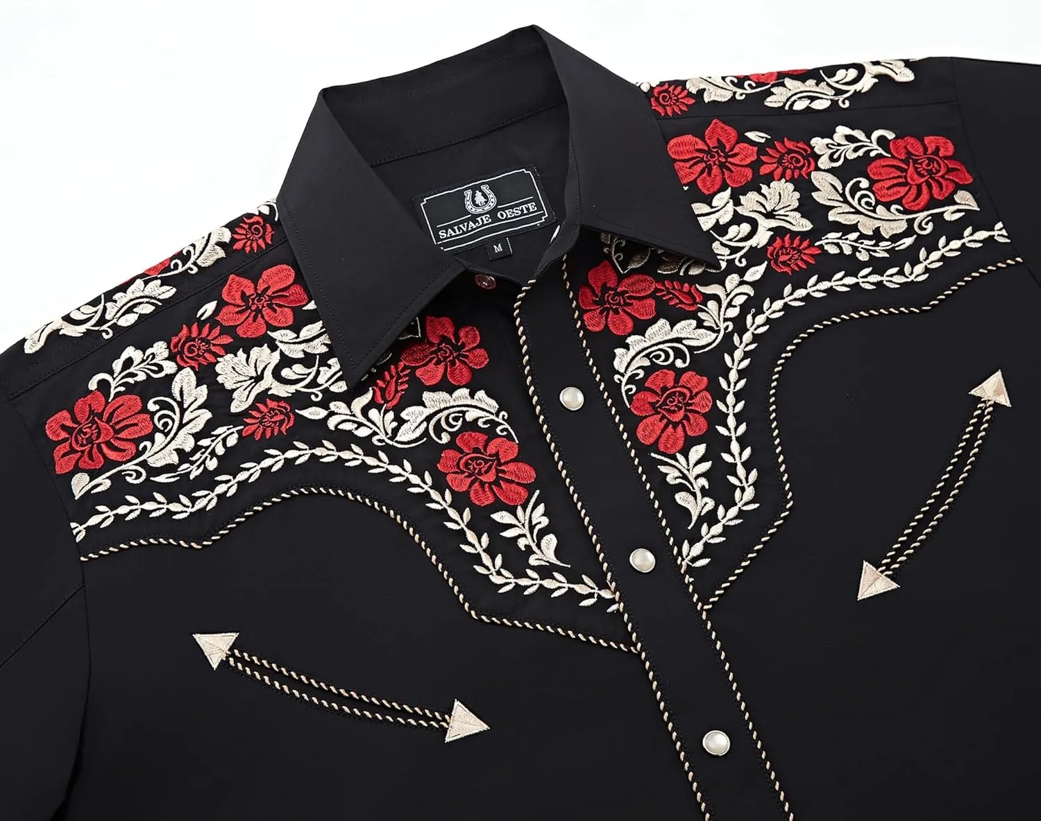Embroidered Western Cowboy Shirts for Men Snap Button Long Sleeve Shirt with Western Cowboy Embroidery