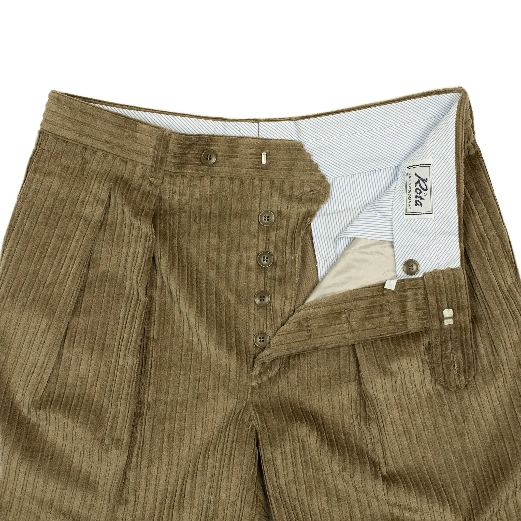 Exclusive "Brooklyn" double-pleated high-rise wide trousers in beige irregular wale corduroy