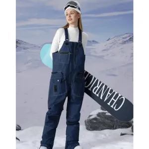 Fashion Denim Snow Bibs Pants Women Outdoor Snowsports Pants