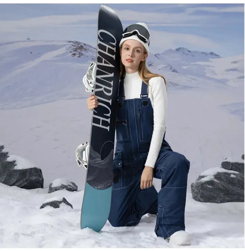 Fashion Denim Snow Bibs Pants Women Outdoor Snowsports Pants