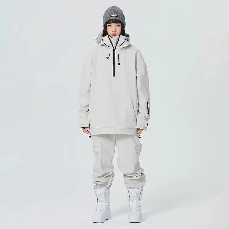 Female 2 Pieces Ski Suits Hoodie Jacket & Loose Fit Pants