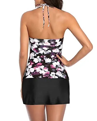 Flattering Tummy Control Tankini Swimsuits For Women-Purple Floral