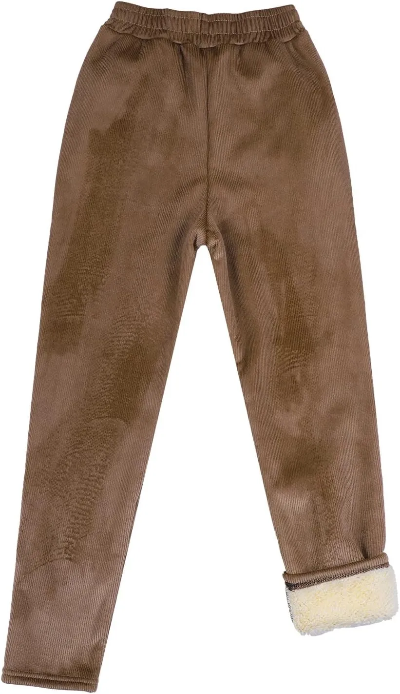 Fleece Lined Corduroy Pants for Women Winter Thermal Sweatpants Plush Sherpa High Waist Trousers Thick Jogger Pants