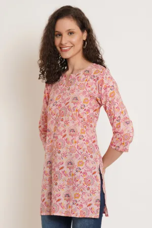 Floral Printed Pink Short Kurti for Women