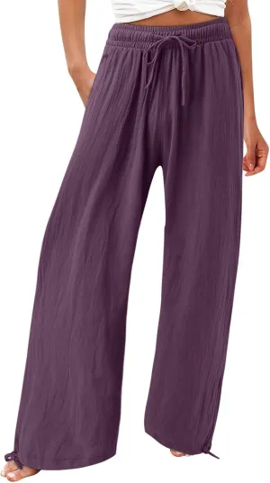 Flowy Pants for Women, Women Linen Palazzo Pants Summer Boho Wide Leg High Waist Casual Lounge Pant Trousers