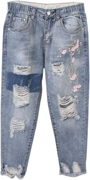 Flygo Women's Nine Point Denim Harem Pants Turnip Straight Retro High Waist Jeans