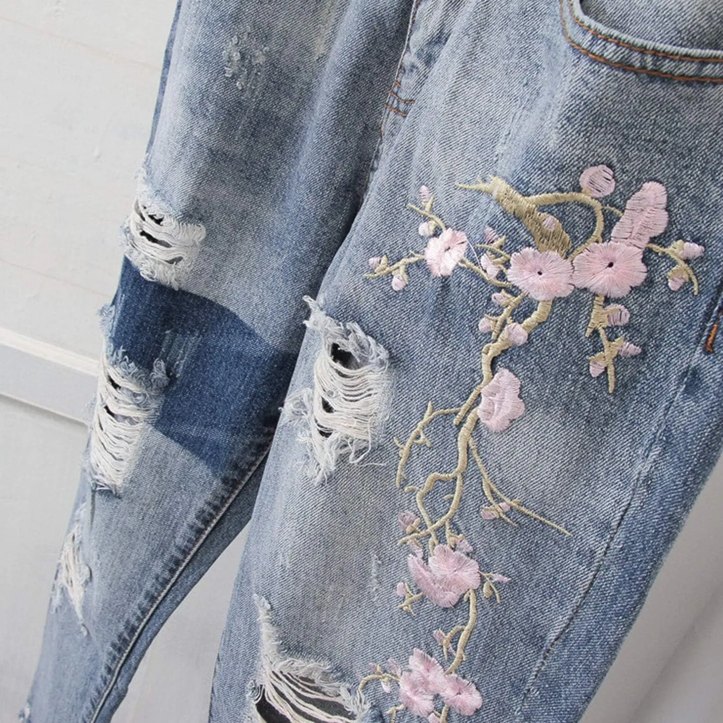 Flygo Women's Nine Point Denim Harem Pants Turnip Straight Retro High Waist Jeans