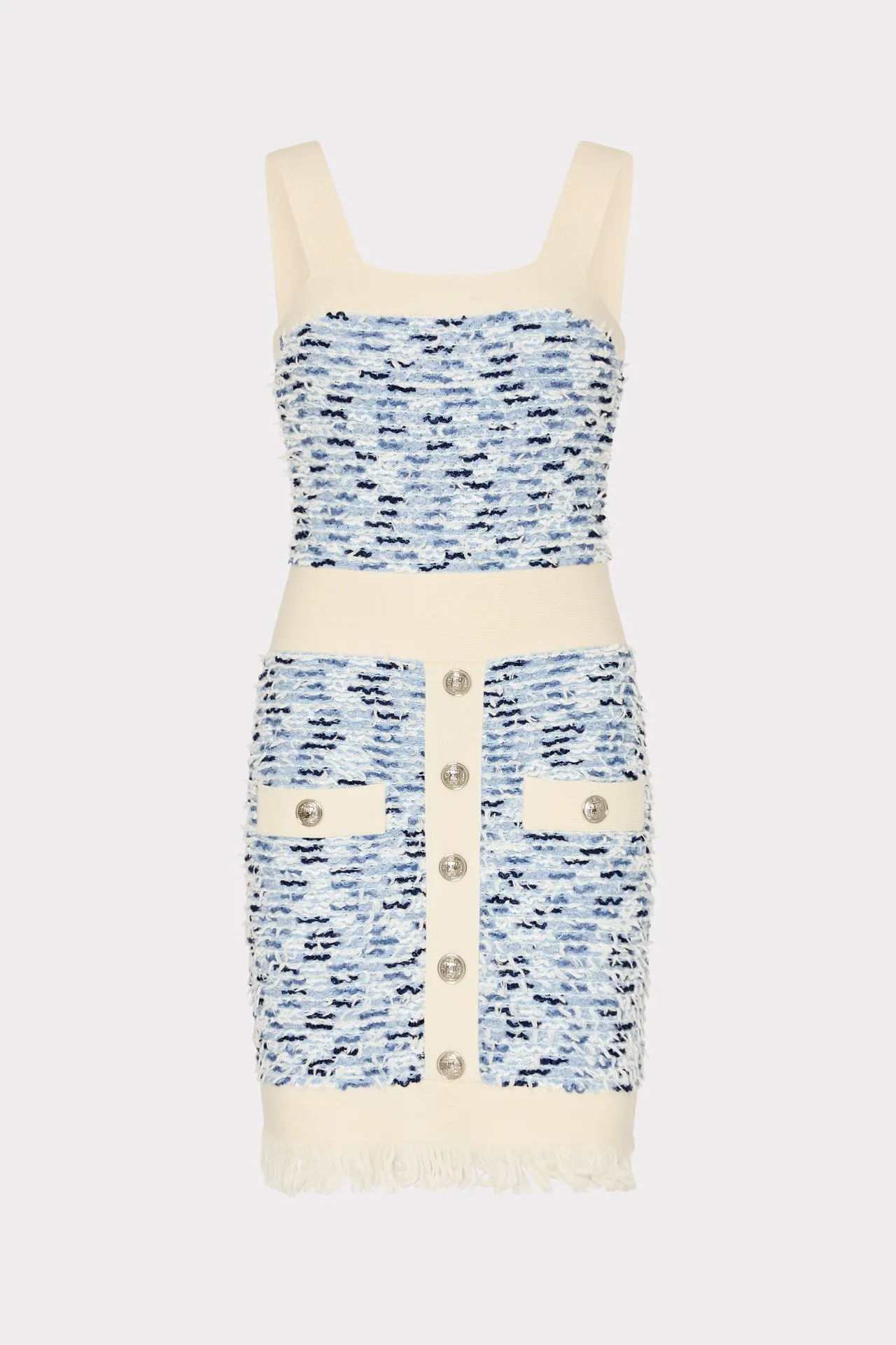 Fringed Textured Knit Mini Dress
