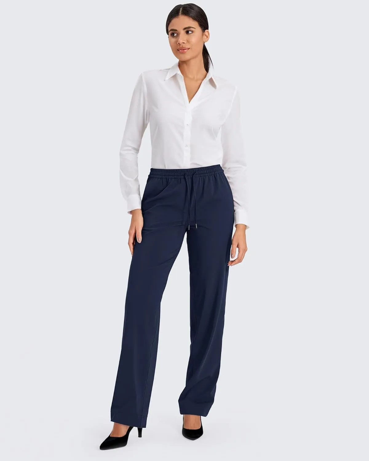G4Free ShiftReady Yoga Pants for Women Business Casual Drawstring Pants Straight Leg Dress Pants for Work Petite/Regular/Tall