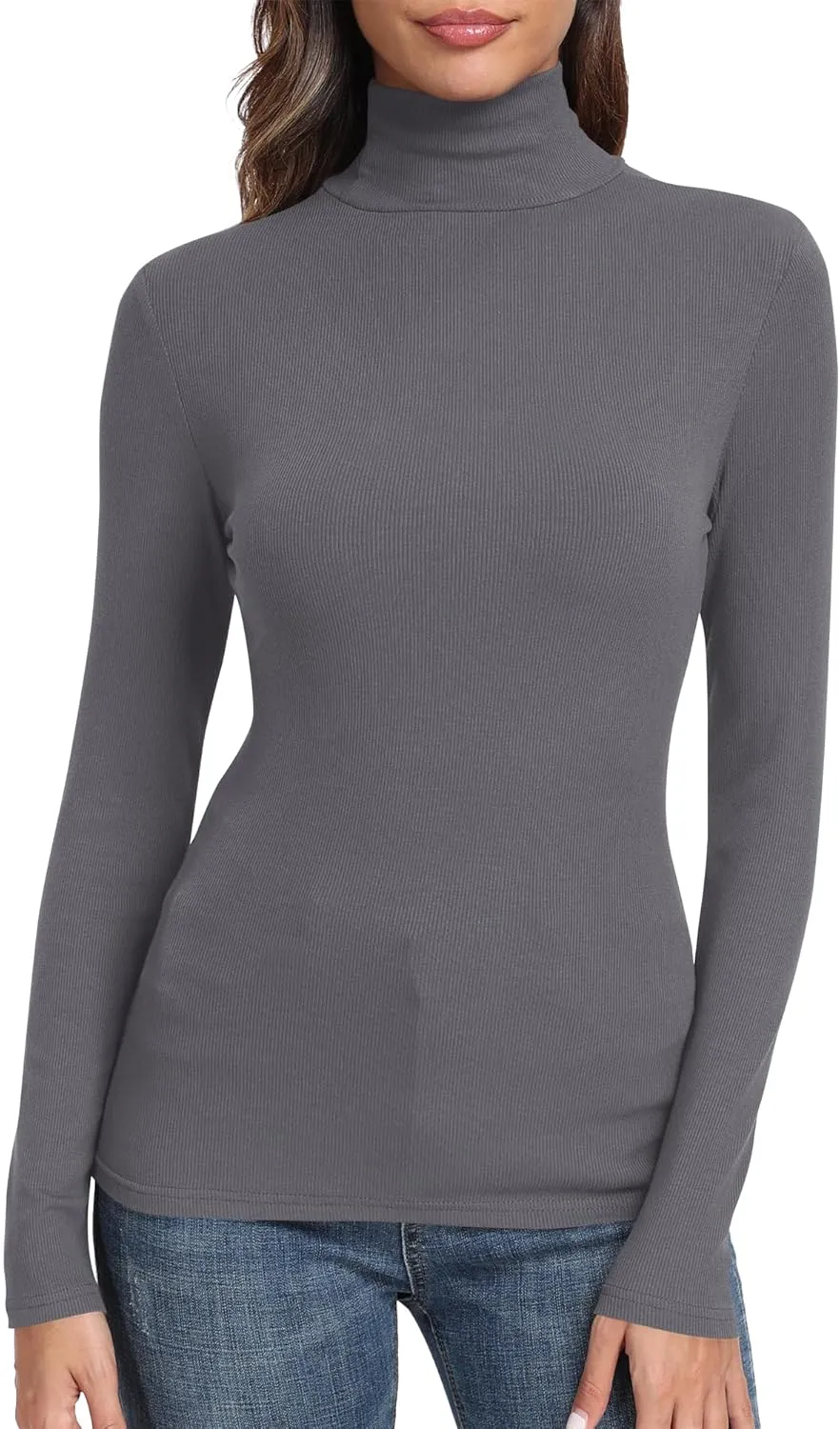 GEMBERA Womens Long Sleeve Turtle Neck Basic Slim Fitted Ribbed Knit Tops Thermal Shirts