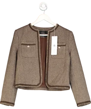 GOELIA Brown Brown Herringbone Tweed Jacket With Gold Buttons UK XS