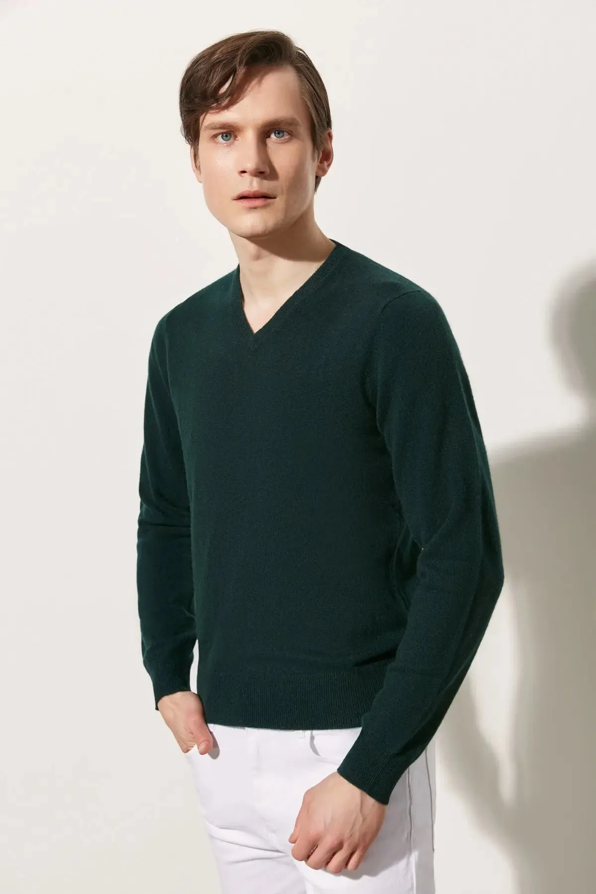 Green Pure Cashmere Vincent V-Neck Men's Sweater