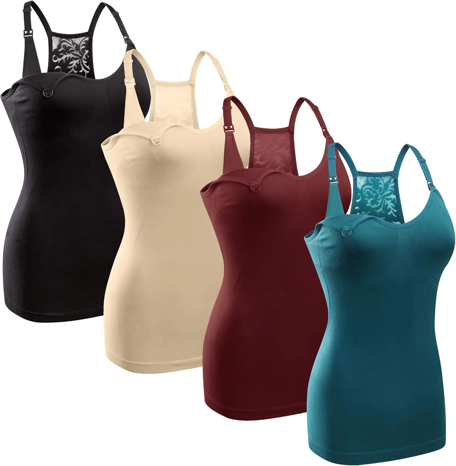 GXXGE 4Pack Women's Nursing Tank Top Cami Nursing Maternity Bra Breastfeeding Shirts with Adjustable Straps