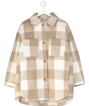 H&M Beige Oversized Checked Long Shacket UK M