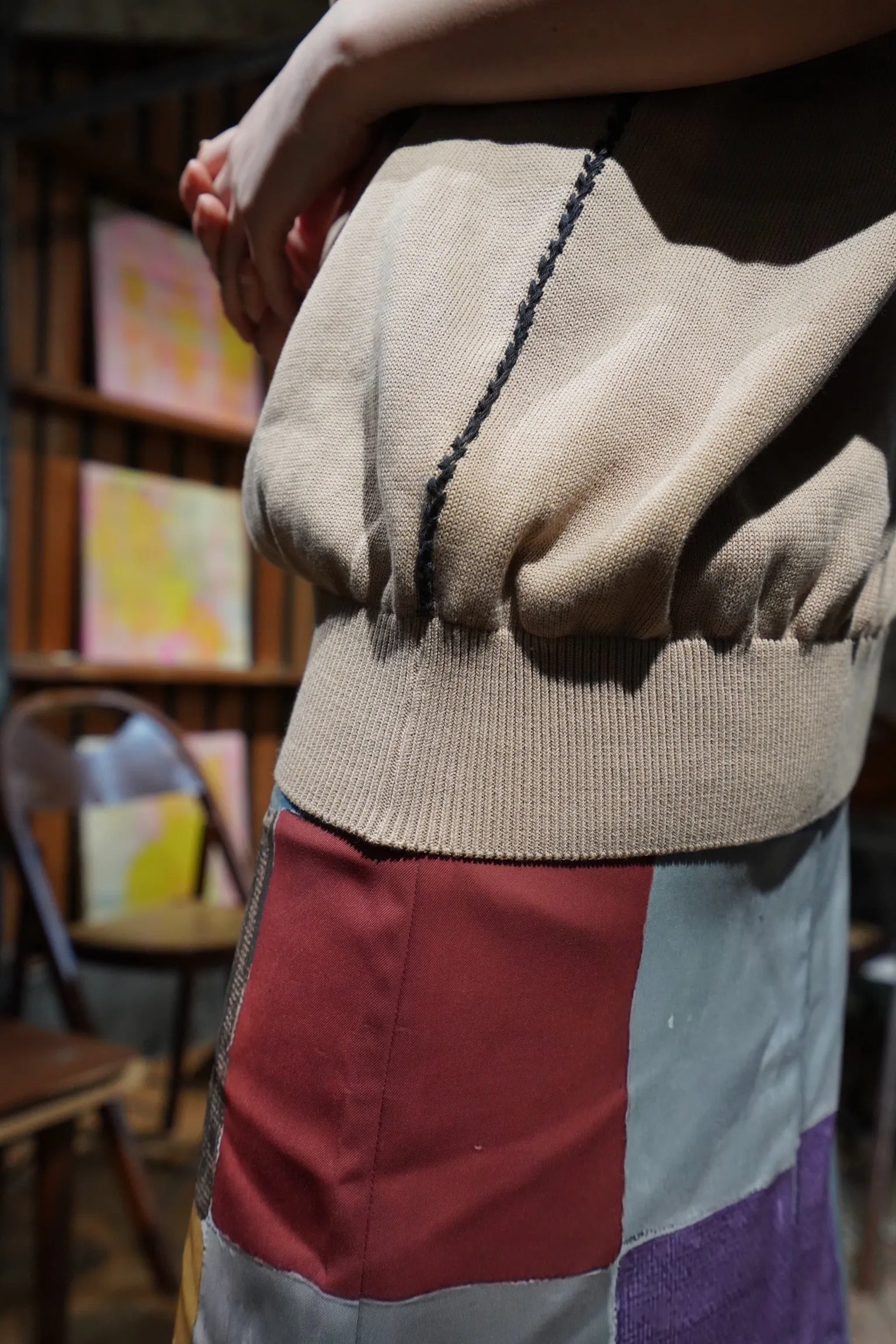 Hand Stitch Knit Vest (BEIGE)