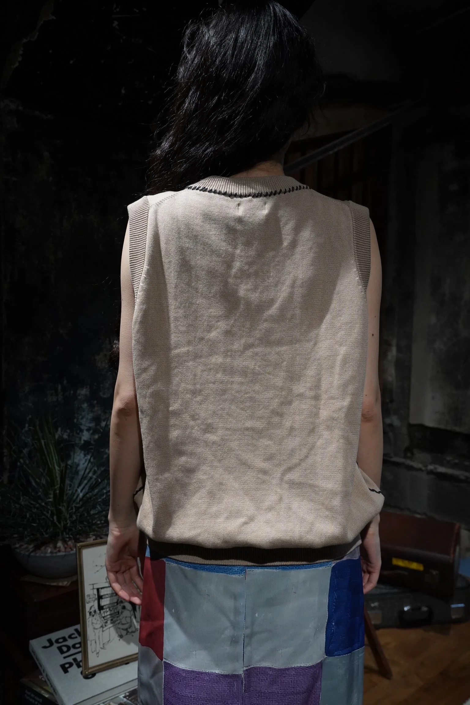 Hand Stitch Knit Vest (BEIGE)