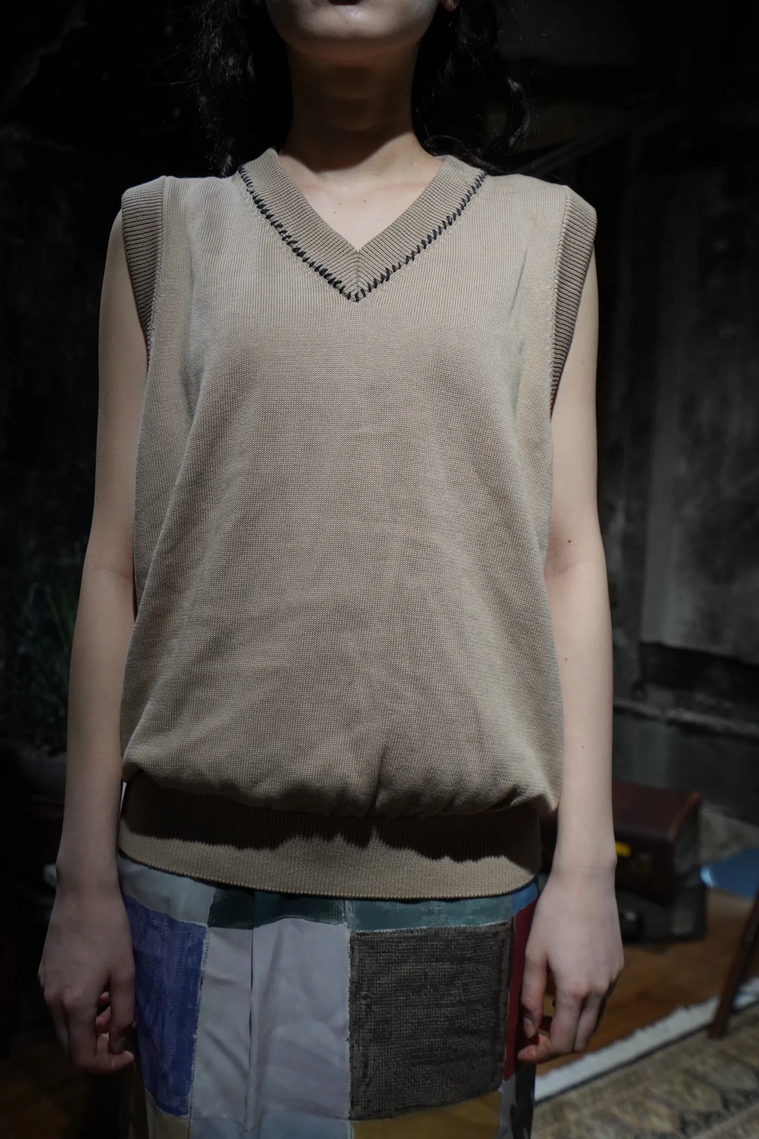 Hand Stitch Knit Vest (BEIGE)