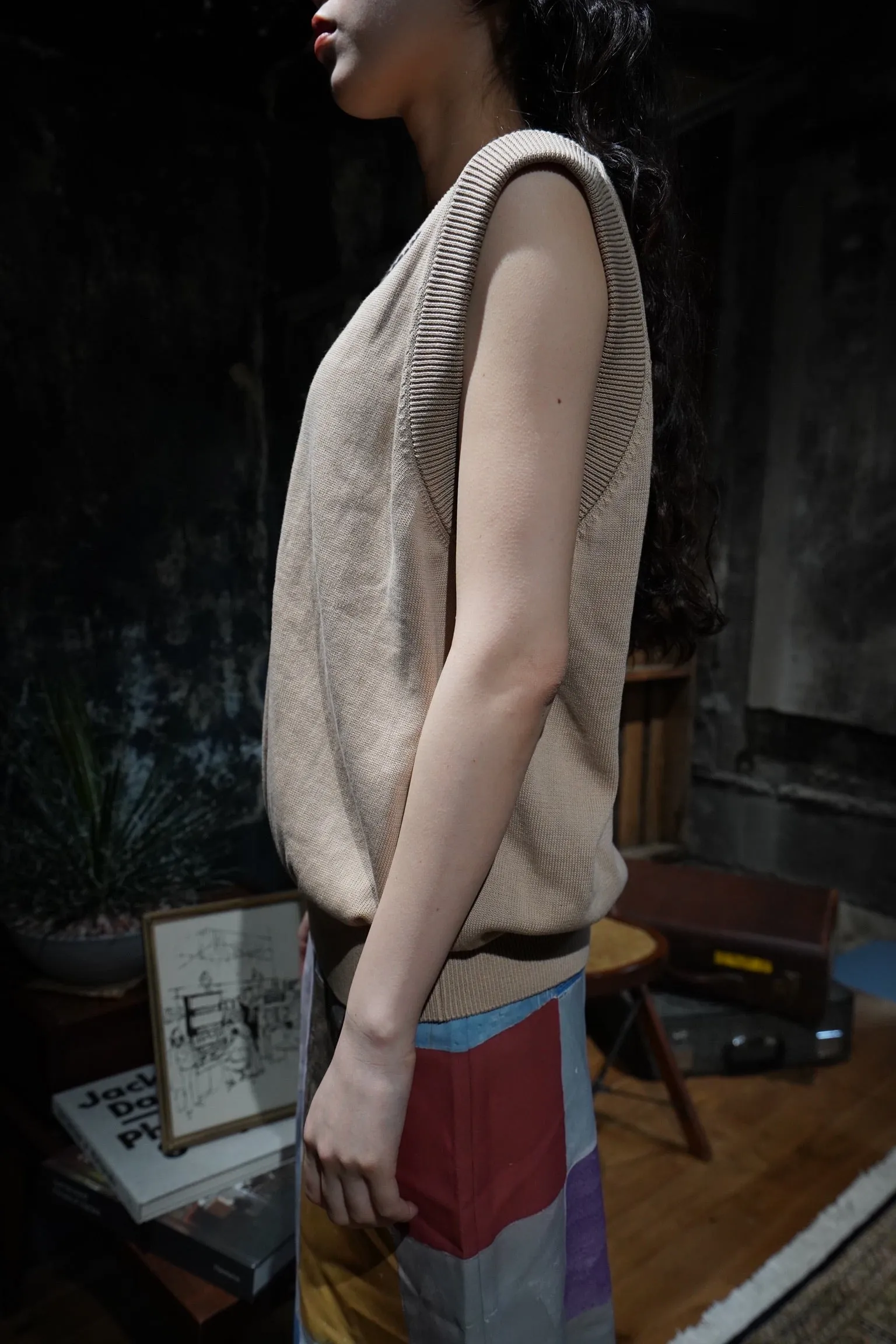 Hand Stitch Knit Vest (BEIGE)