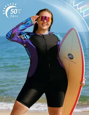 Hanna Nikole Women's 3 Piece Plus Size Rash Guard Long Sleeve Swim Shirt Sun Protection Swimsuits with Zip Pockets