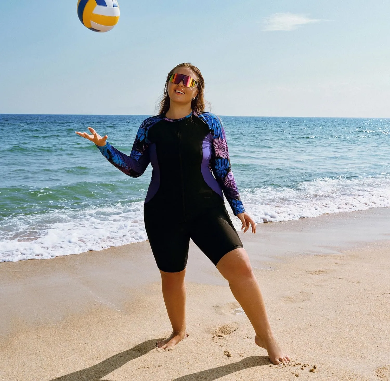 Hanna Nikole Women's 3 Piece Plus Size Rash Guard Long Sleeve Swim Shirt Sun Protection Swimsuits with Zip Pockets