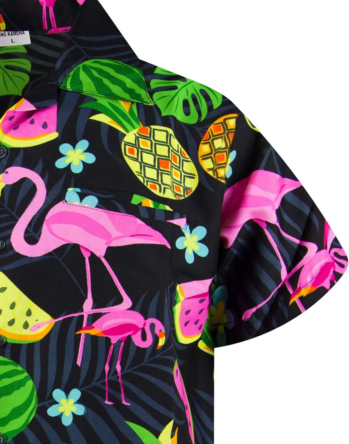 Hawaiian Shirt for Men Fruit-Desing Flamingos Regular-Shirts Short-Sleeve Button-Down Vacation
