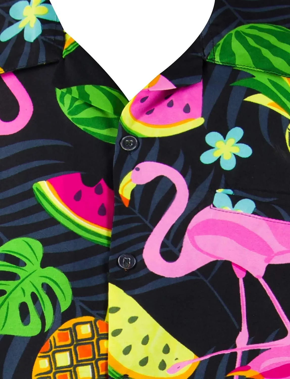 Hawaiian Shirt for Men Fruit-Desing Flamingos Regular-Shirts Short-Sleeve Button-Down Vacation