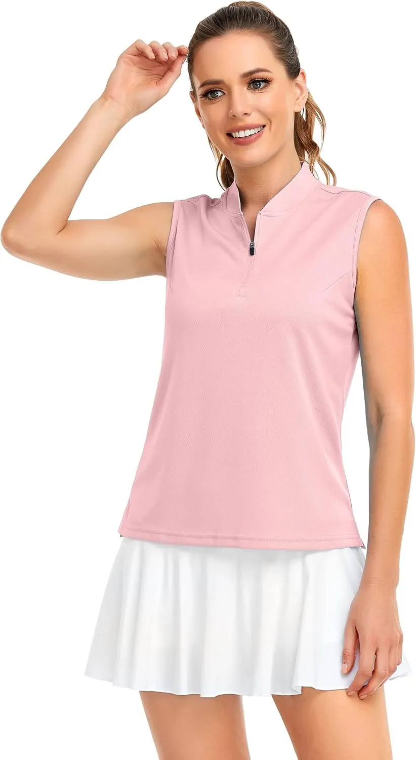 HDL Women's Sleeveless Polo Golf Shirts Quick Dry 50  UV Protection Lightweight Tennis Tank Tops