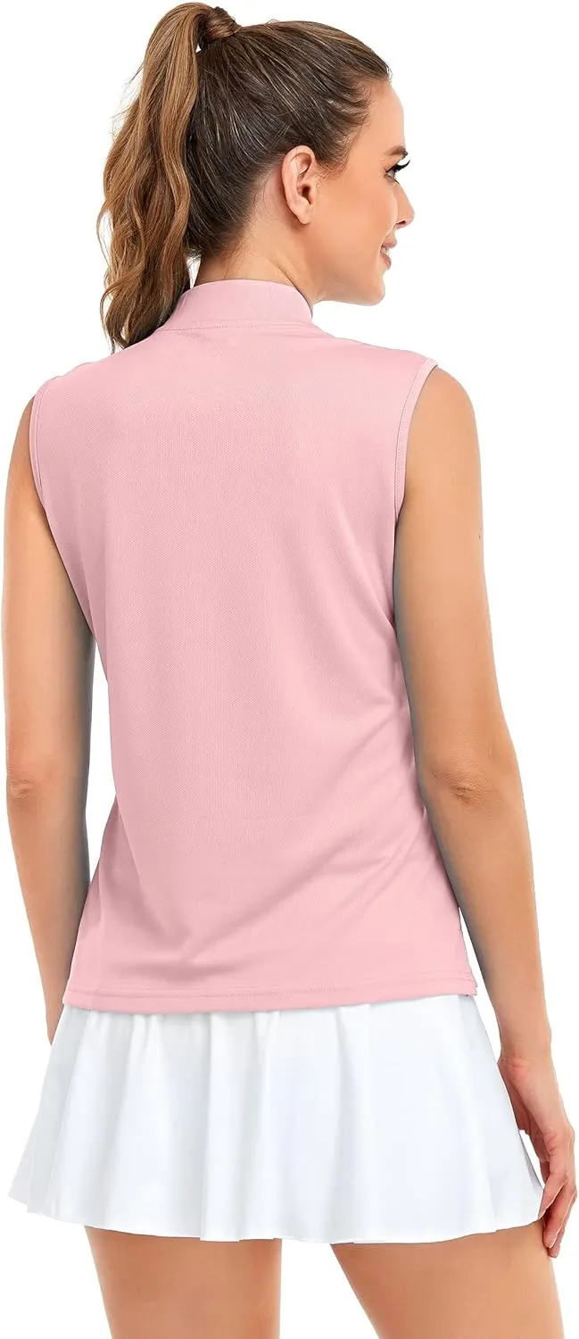 HDL Women's Sleeveless Polo Golf Shirts Quick Dry 50  UV Protection Lightweight Tennis Tank Tops
