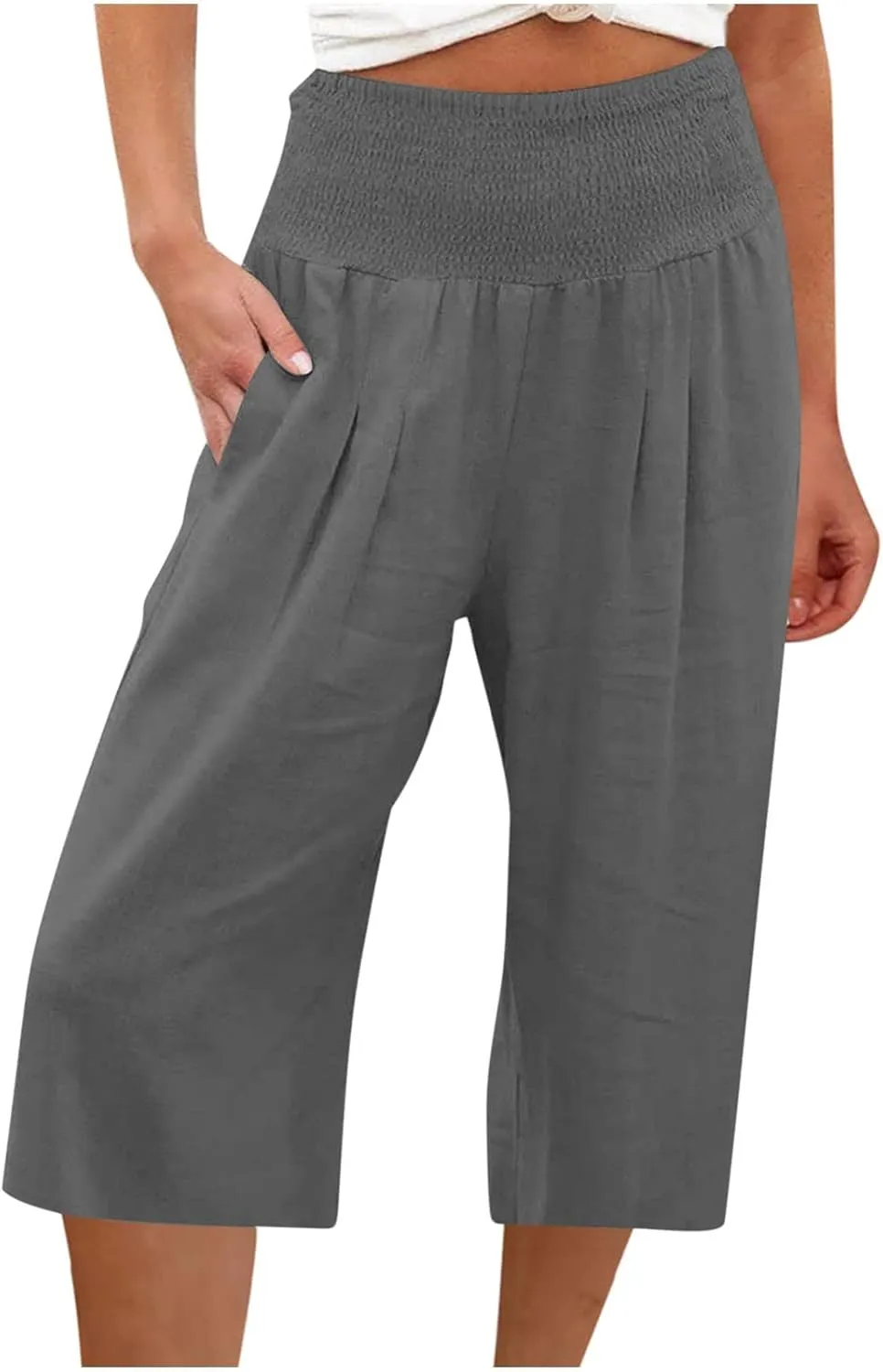 High Waisted Capri Pants for Women Casual Summer Wide Leg Cotton Linen Pant Beach Cropped Trousers Resort Wear