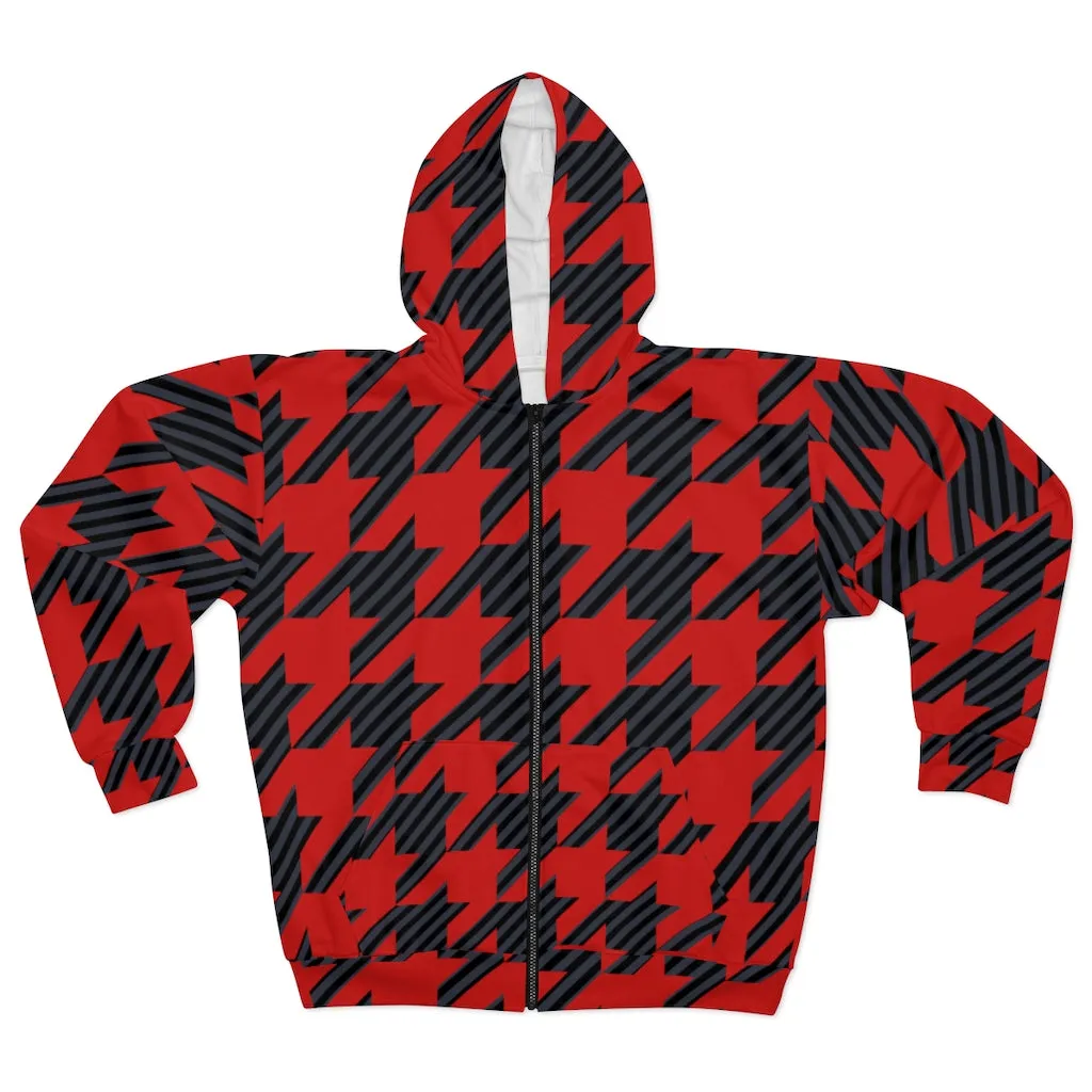 Houndstooth Unisex Zip Hoodie