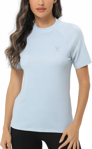 HUGE SPORTS Women's UPF 50  UV Protection Sun Shirts Short Sleeve Quick Dry Rash Guard Swim Gym Workout Tops