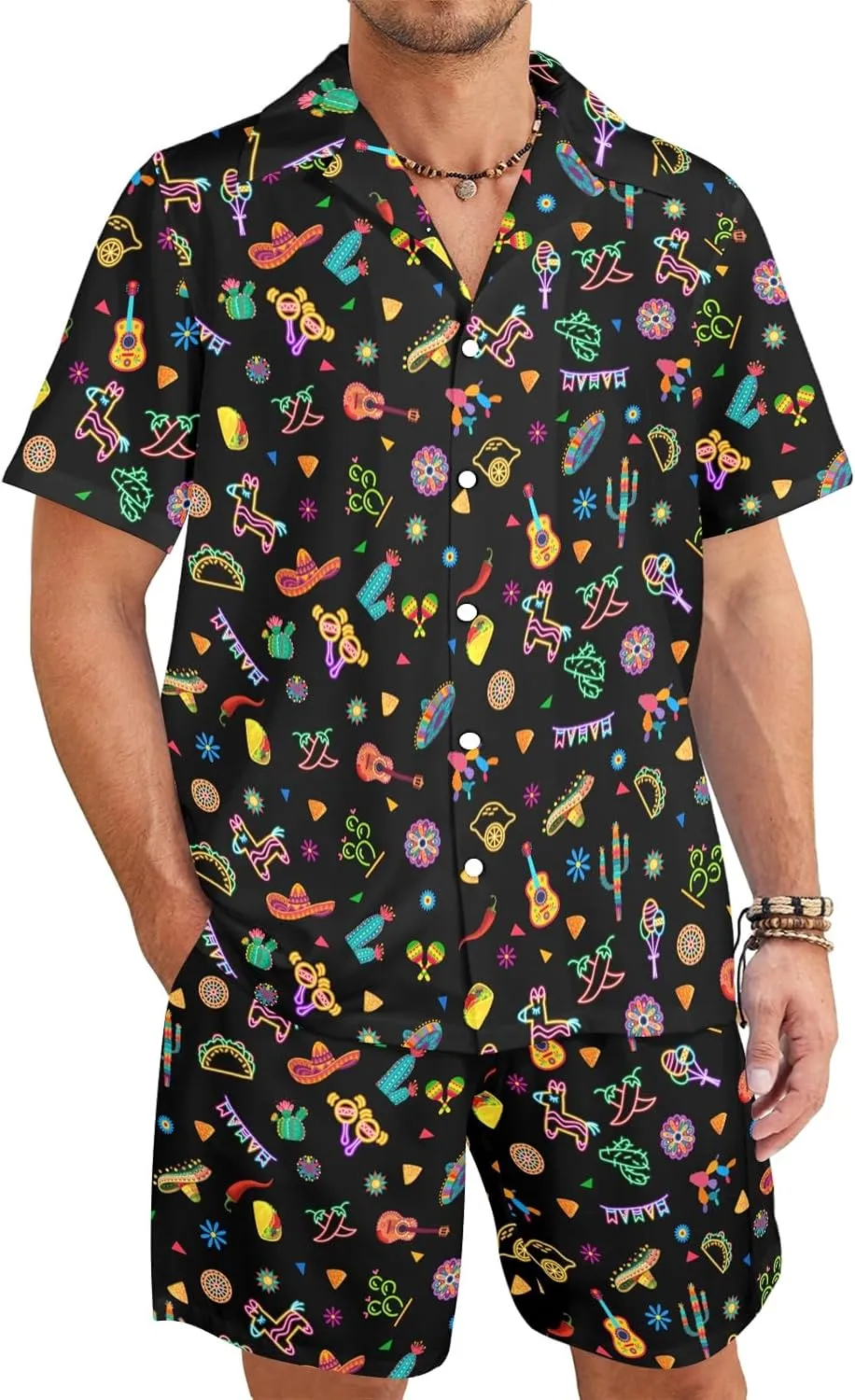 HUGLAZY Mens 2 Piece Outfit Summer Shirts Short Sleeve Hawaiian Shirt And Shorts Beach Outfits Party Disco