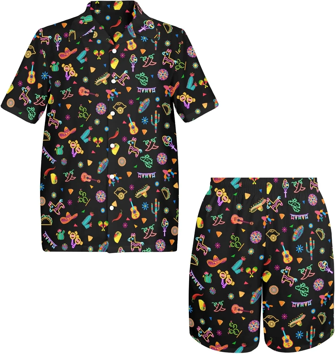 HUGLAZY Mens 2 Piece Outfit Summer Shirts Short Sleeve Hawaiian Shirt And Shorts Beach Outfits Party Disco