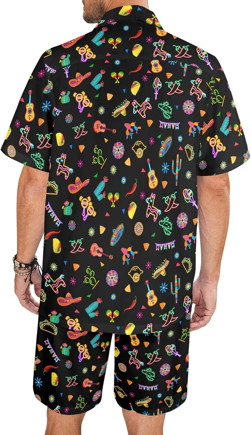 HUGLAZY Mens 2 Piece Outfit Summer Shirts Short Sleeve Hawaiian Shirt And Shorts Beach Outfits Party Disco