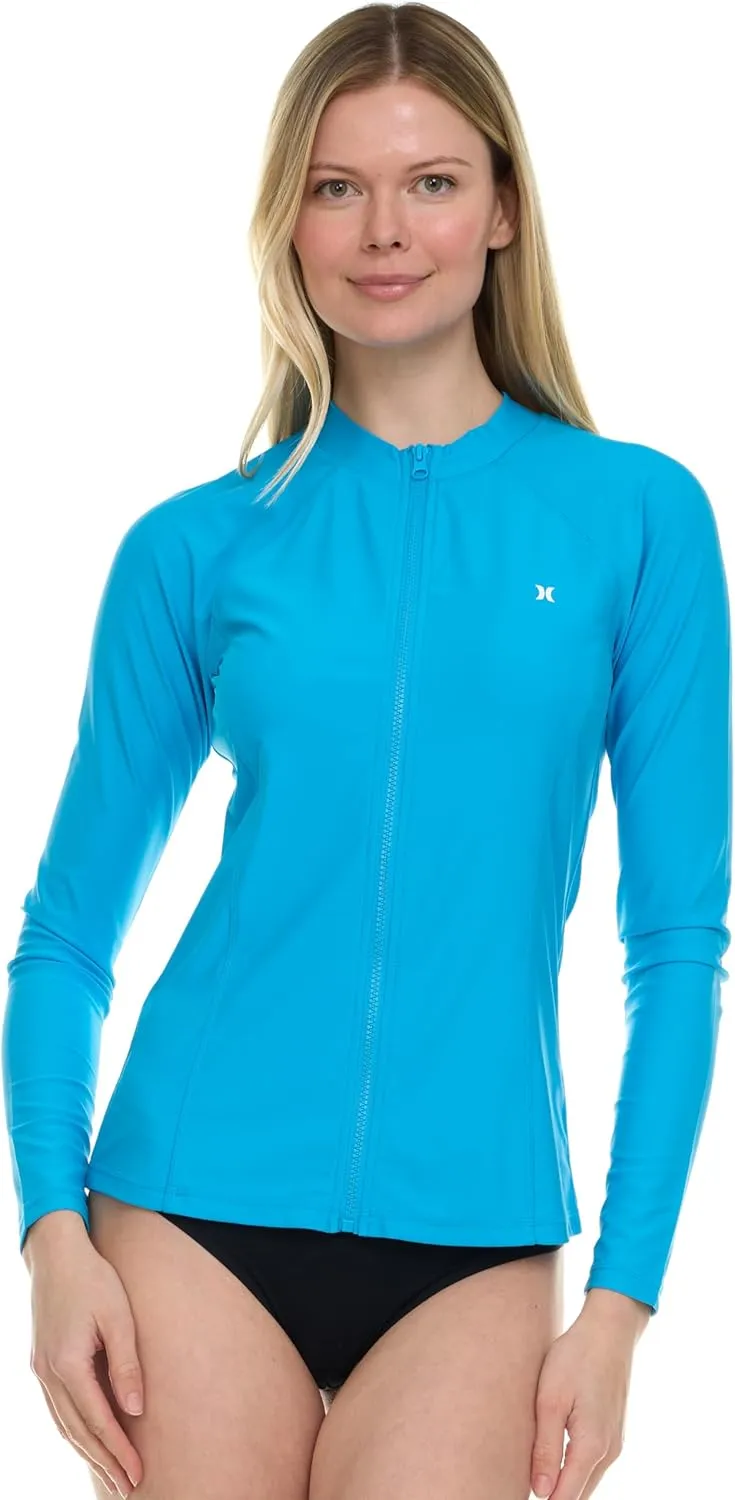 Hurley Rash Guard for Women Full Zip, Zip Up Long Sleeve Swim Shirts for Women, Surfing Top UPF 50  SPF Sun & UV Protection