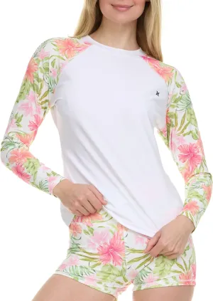 Hurley Womens Two Piece Rash Guard & Swim Shorts, Long Sleeve Swim Shirt, Quick Dry Swimsuits UPF 50  SPF Sun & UV Protection