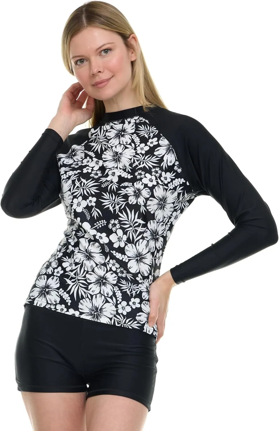 Hurley Womens Two Piece Rash Guard & Swim Shorts, Long Sleeve Swim Shirt, Quick Dry Swimsuits UPF 50  SPF Sun & UV Protection