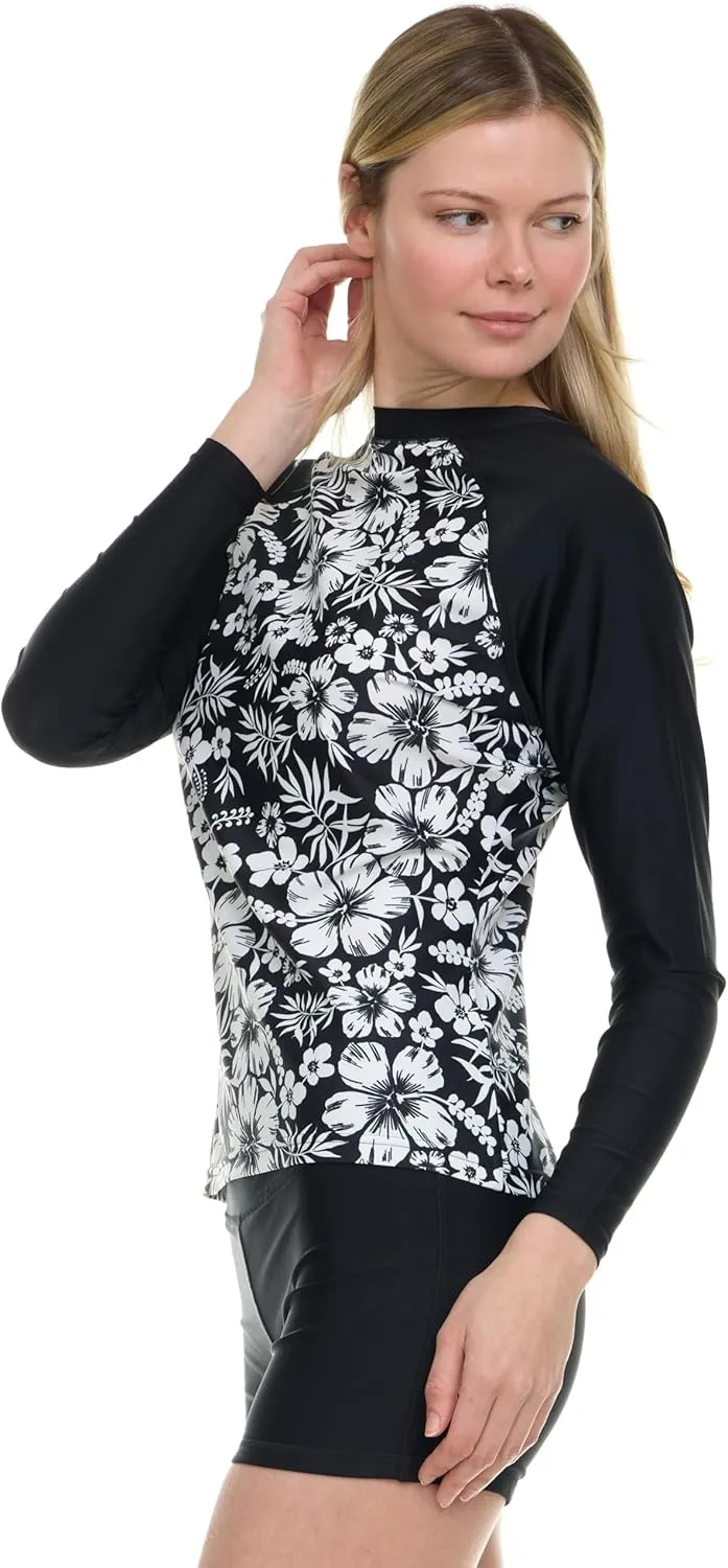 Hurley Womens Two Piece Rash Guard & Swim Shorts, Long Sleeve Swim Shirt, Quick Dry Swimsuits UPF 50  SPF Sun & UV Protection