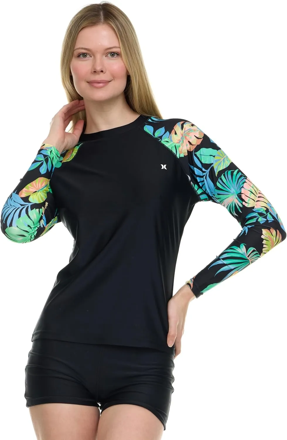 Hurley Womens Two Piece Rash Guard & Swim Shorts, Long Sleeve Swim Shirt, Quick Dry Swimsuits UPF 50  SPF Sun & UV Protection